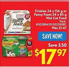 Friskies 24 x 156 g or Fancy Feast 24 x 85 g Wet Cat Food Pack