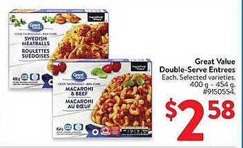 Great Value Double-Serve Entrees