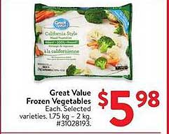 Great Value Frozen Vegetables