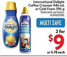 International Delight Coffee Creamer or Cold Foam