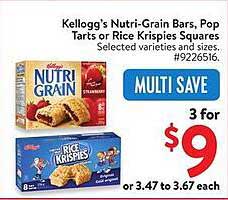 Kellogg's Nutri-Grain Bars, Pop Tarts or Rice Krispies Squares