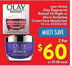 Olay Regenerist Retinol 24 Night or Micro-Sculpting Cream Face Moisturizer