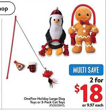 OnePaw Holiday Large Dog Toys or 3-Pack Cat Toys