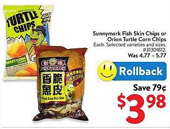 Sunnymark Fish Skin Chips or Orion Turtle Corn Chips