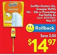 Swiffer Dusters 16s, Sweeper Refills 10s – 48s or PowerMop Pad Refills 8s