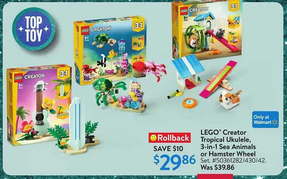 LEGO® Creator Tropical Ukulele, 3-in-1 Sea Animals or Hamster Wheel