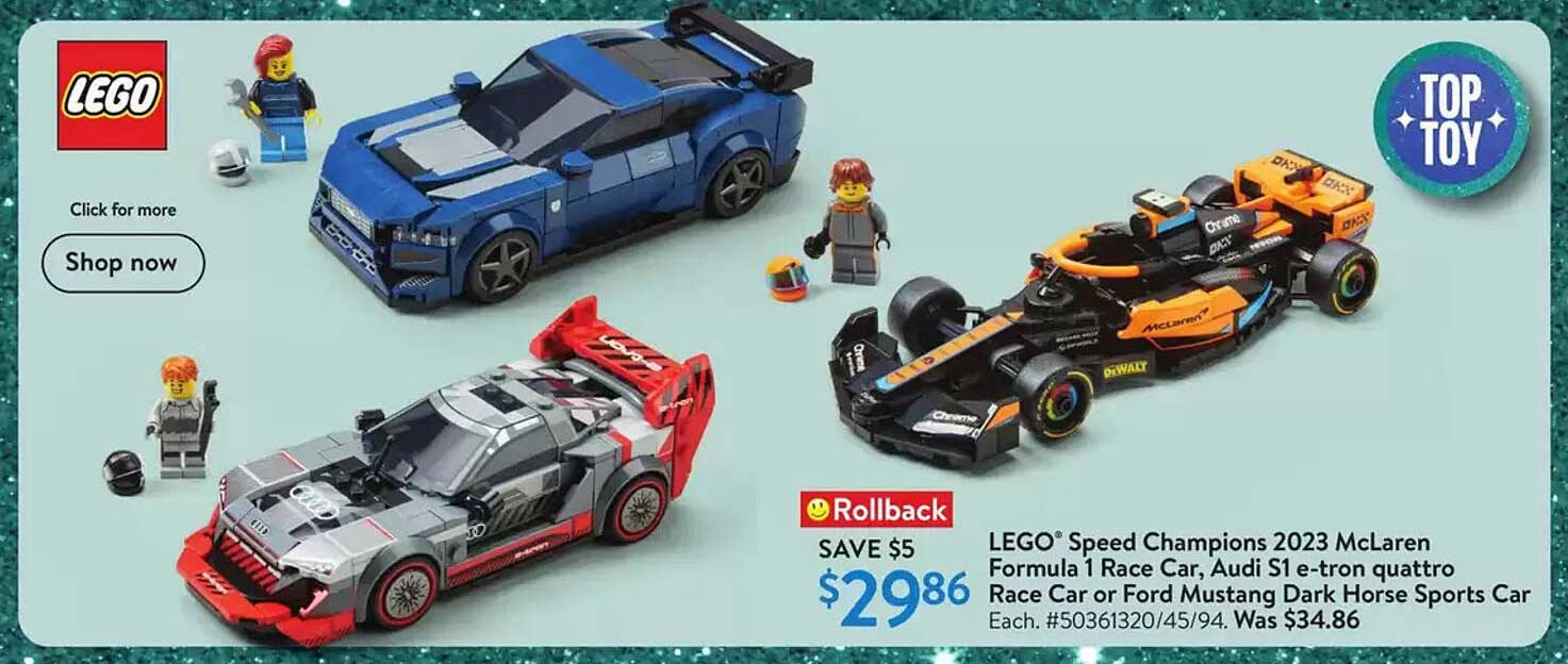 LEGO® Speed Champions 2023 McLaren Formula 1 Race Car, Audi S1 e-tron quattro Race Car or Ford Mustang Dark Horse Sports Car