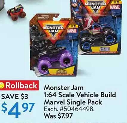 Monster Jam 1:64 Scale Vehicle Build Marvel Single Pack