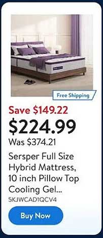 Sersper Full Size Hybrid Mattress, 10 inch Pillow Top Cooling Gel...
