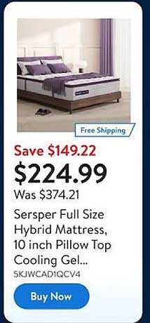 Sersper Full Size Hybrid Mattress, 10 inch Pillow Top Cooling Gel...