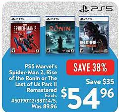 PS5 Marvel's Spider-Man 2, Rise of the Ronin or The Last of Us Part II Remastered