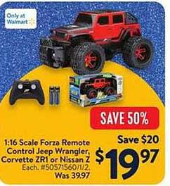 1:16 Scale Forza Remote Control Jeep Wrangler, Corvette ZR1 or Nissan Z