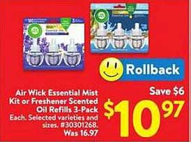 Air Wick Essential Mist Kit or Freshener Scented Oil Refills 3-Pack