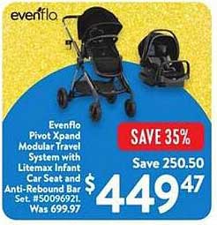 Evenflo Pivot Xpand Modular Travel System with Litexmax Infant Car Seat and Anti-Rebound Bar Set.