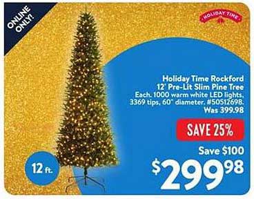 Holiday Time Rockford 12' Pre-Lit Slim Pine Tree