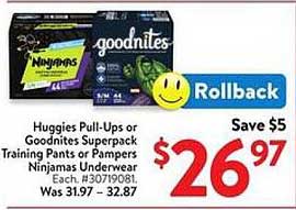 Huggies Pull-Ups or Goodnites Superpack Training Pants or Pampers Ninjamas Underwear