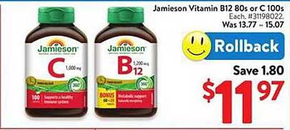 Jamieson Vitamin B12 80s or C 100s