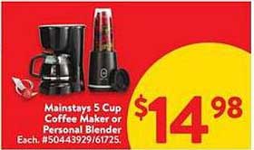 Mainstays 5 Cup Coffee Maker or Personal Blender