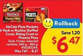 McCain Pizza Pockets 6-Pack or Rustica Stuffed Crust, Rising Crust or Pizzeria Pizza