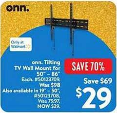 onn. Tilting TV Wall Mount for 50” - 86”