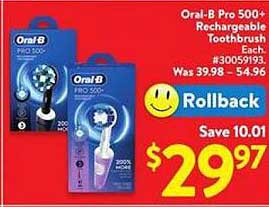 Oral-B Pro 500+ Rechargeable Toothbrush Each