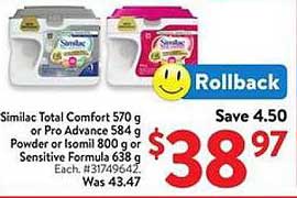 Similac Total Comfort 570 g or Pro Advance 584 g Powder or Isomil 800 g or Sensitive Formula 638 g