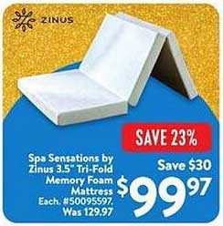 Spa Sensations by Zinus 3.5” Tri-Fold Memory Foam Mattress