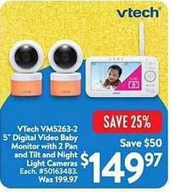 VTech VM5263-2 5" Digital Video Baby Monitor with 2 Pan and Tilt and Night Light Cameras