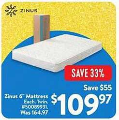 Zinus 6" Mattress Each. Twin.