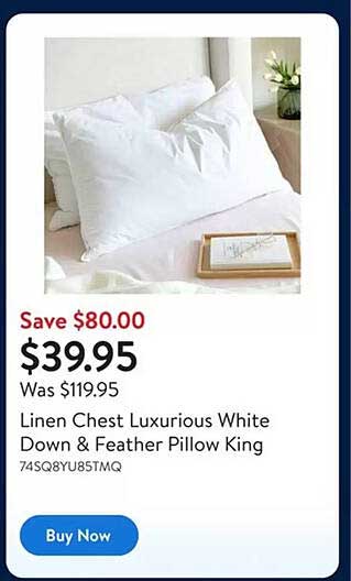 Linen Chest Luxurious White Down & Feather Pillow King
