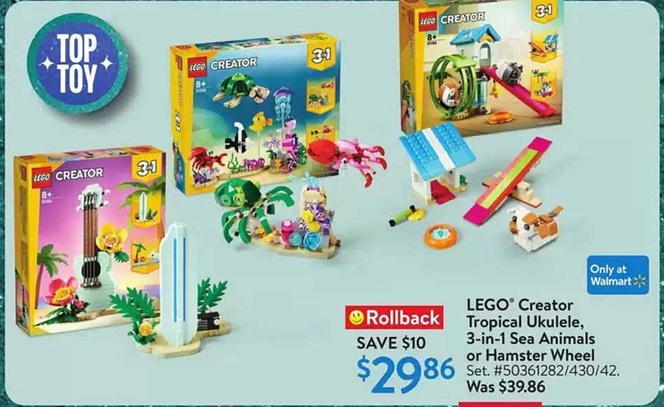 LEGO® Creator Tropical Ukulele, 3-in-1 Sea Animals or Hamster Wheel