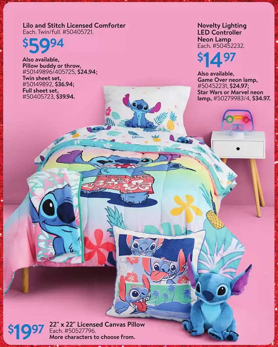 Lilo and Stitch Licensed Comforter  
Novelty Lighting LED Controller Neon Lamp  
22" x 22" Licensed Canvas Pillow  