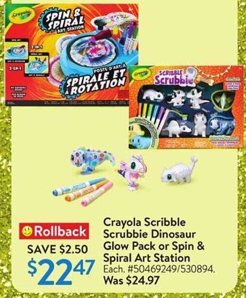 Crayola Scribble Scrubbie Dinosaur Glow Pack or Spin & Spiral Art Station