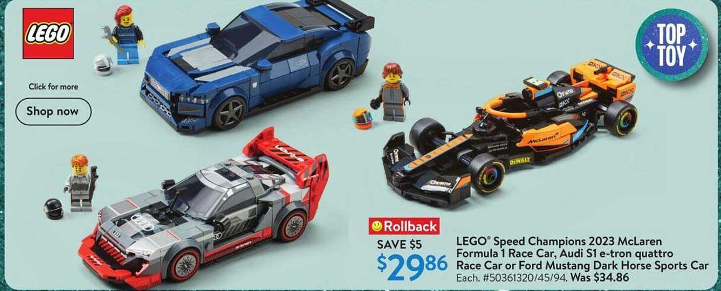 LEGO® Speed Champions 2023 McLaren Formula 1 Race Car, Audi S1 e-tron quattro Race Car or Ford Mustang Dark Horse Sports Car