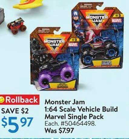 Monster Jam 1:64 Scale Vehicle Build Marvel Single Pack