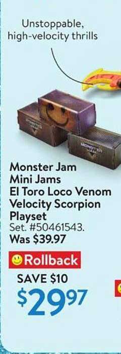 Monster Jam Mini Jams El Toro Loco Venom Velocity Scorpion Playset