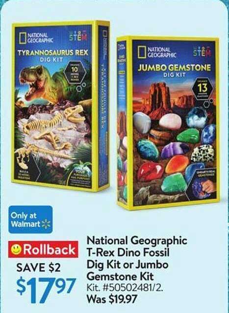 National Geographic T-Rex Dino Fossil Dig Kit or Jumbo Gemstone Kit