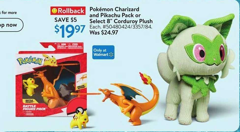 Pokémon Charizard and Pikachu Pack or Select 8" Corduroy Plush