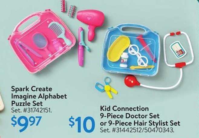 Spark Create Imagine Alphabet Puzzle Set  
Kid Connection 9-Piece Doctor Set or 9-Piece Hair Stylist Set