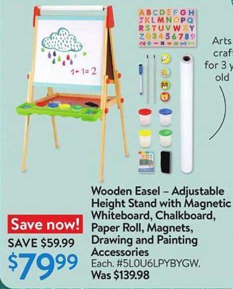 Wooden Easel – Adjustable Height Stand with Magnetic Whiteboard, Chalkboard, Paper Roll, Magnets, Drawing and Painting Accessories