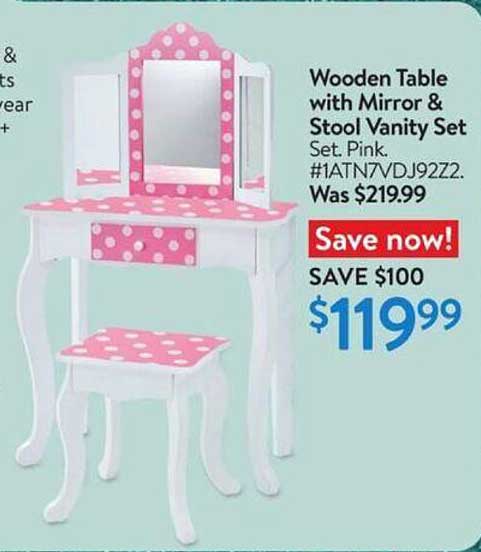 Wooden Table with Mirror & Stool Vanity Set