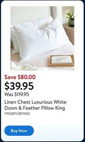 Linen Chest Luxurious White Down & Feather Pillow King