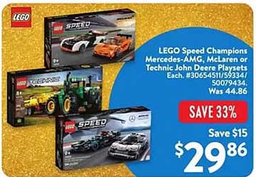 LEGO Speed Champions Mercedes-AMG, McLaren or Technic John Deere Playsets