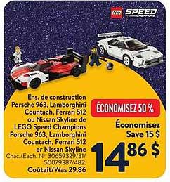 LEGO Speed Champions Porsche 963, Lamborghini Countach, Ferrari 512 or Nissan Skyline