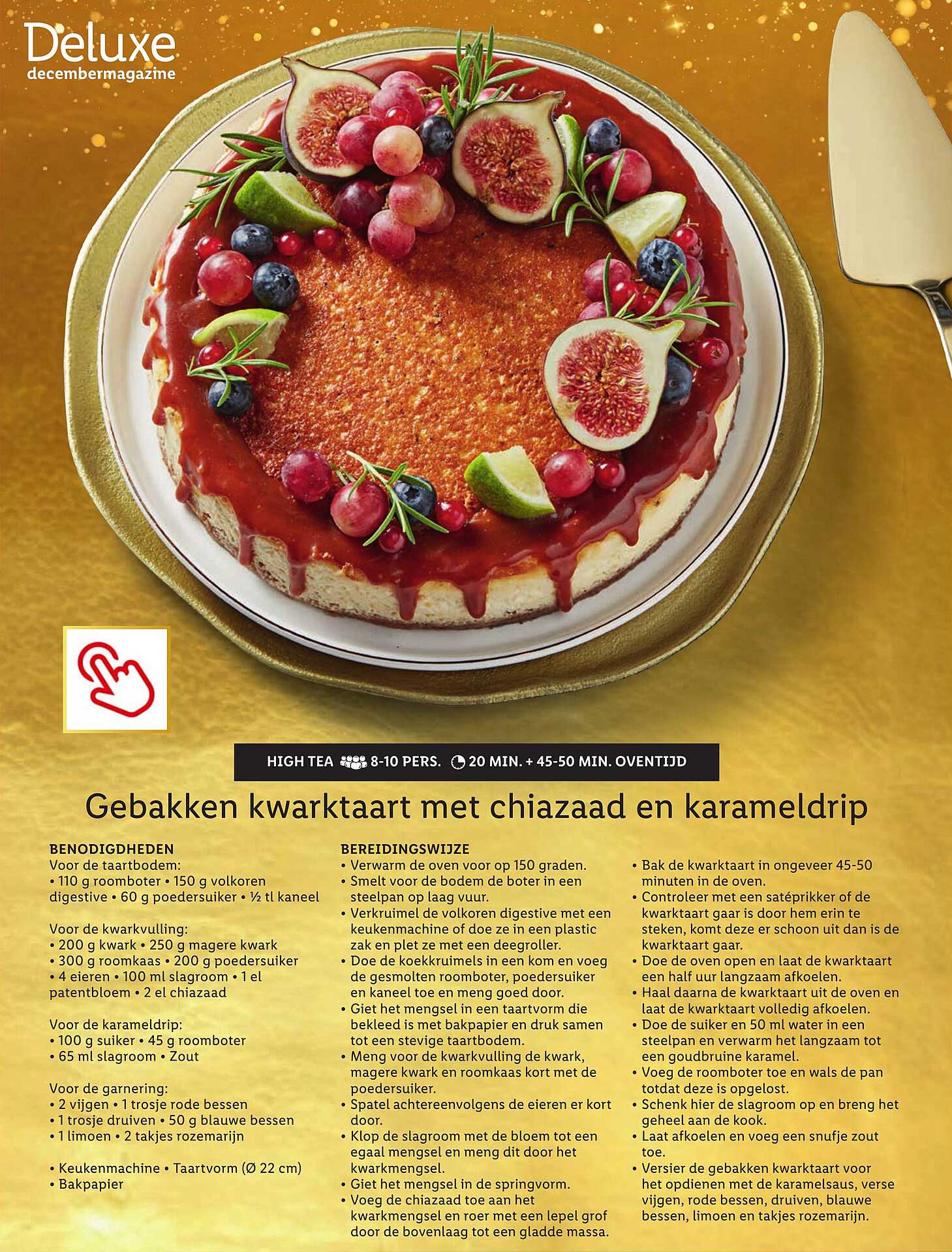 Gebakken kwarktaart met chiazaden en karameldrip