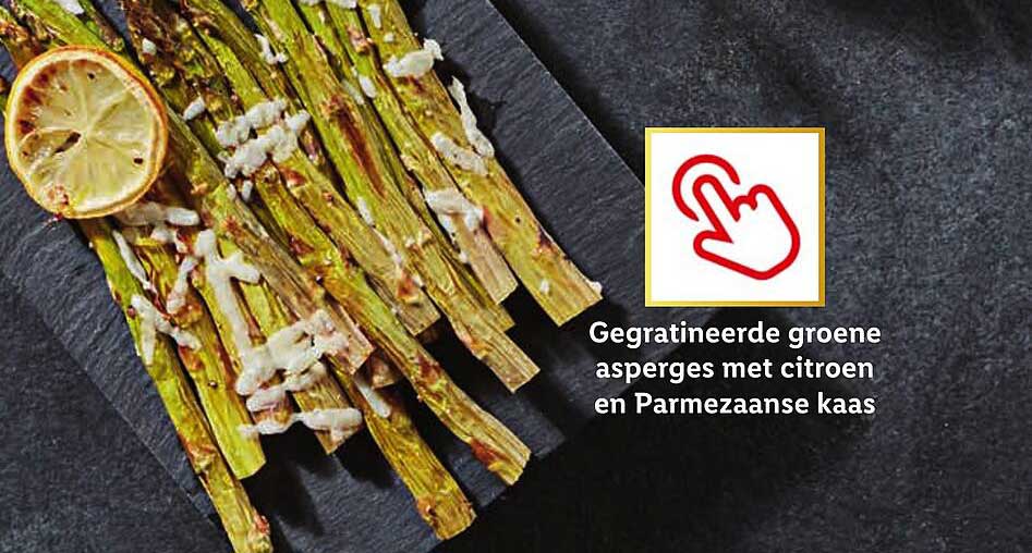 Gegratineerde groene asperges met citroen en Parmezaanse kaas