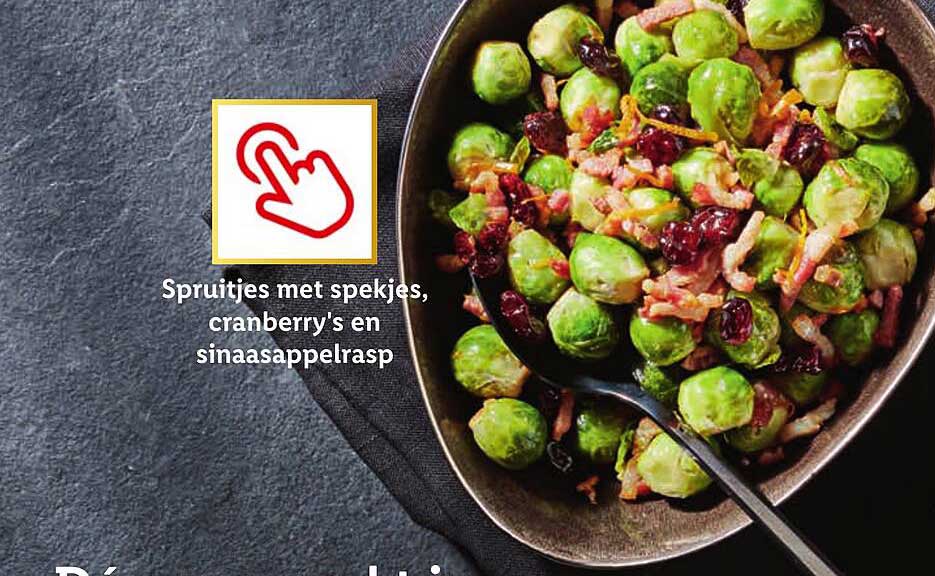 Spruitjes met spekjes, cranberry's en sinaasappelrasp