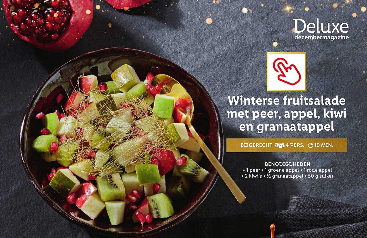 Winterse fruitsalade met peer,appel, kiwi en granaatappel