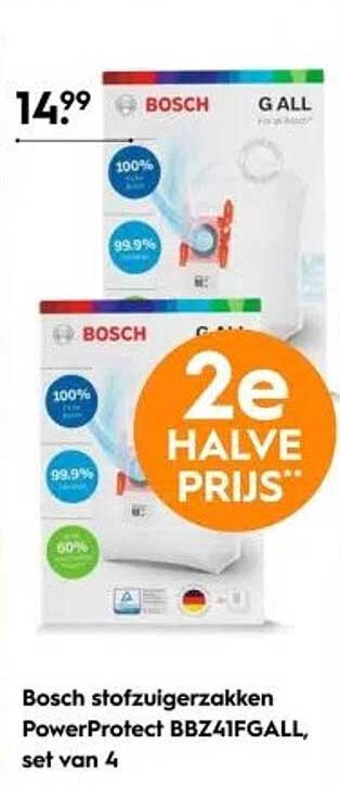 Bosch stofzuigerzakken PowerProtect BBZ41IFGALL, set van 4