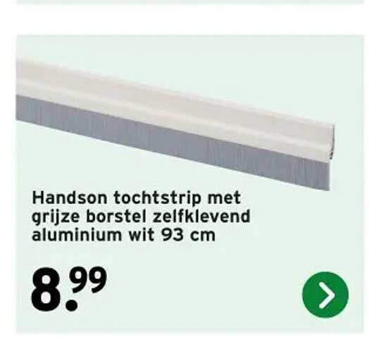 Handson tochtstrip met grijze borstel zelfkleven aluminium wit 93 cm